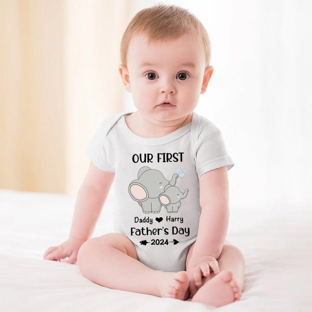 Custom Elephant Name Parent-child Shirts, Father Son Matching Shirts, Family Shirts, Cotton T-shirts/Rompers, Father's Day Gift for Dad/Grandpa
