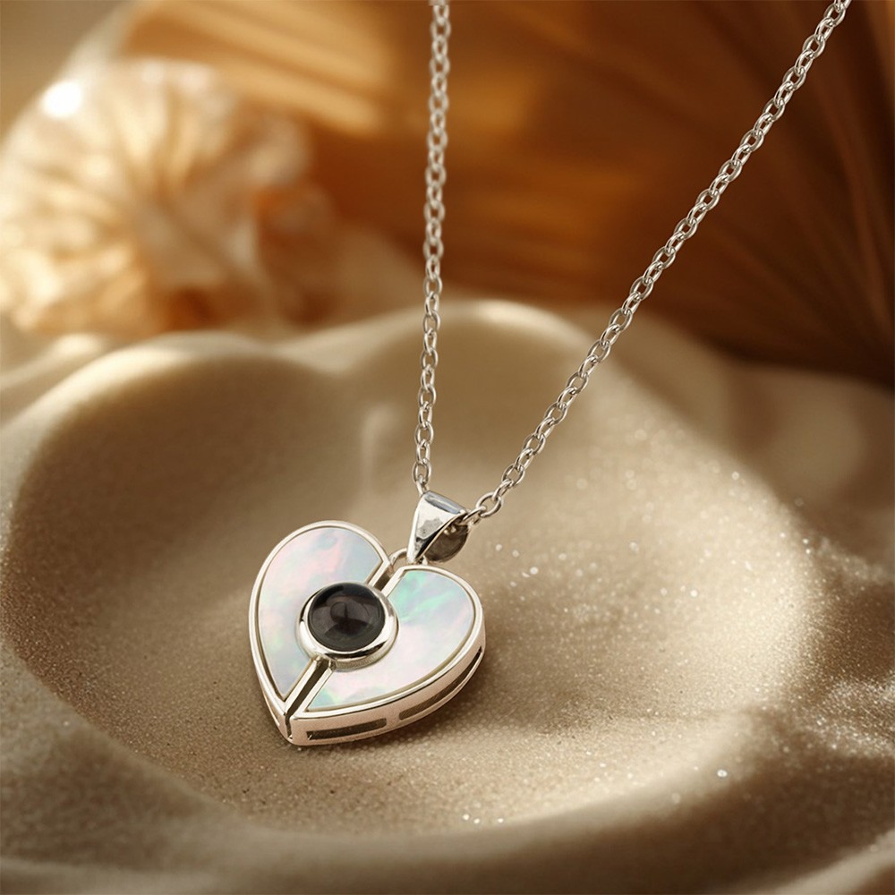 Personalized Heart Shaped Natural Shell Micro-carved Photo Necklace, Custom Keepsake Jewelry Gift for Her, Memorial Necklace for Women, Gift for Mom