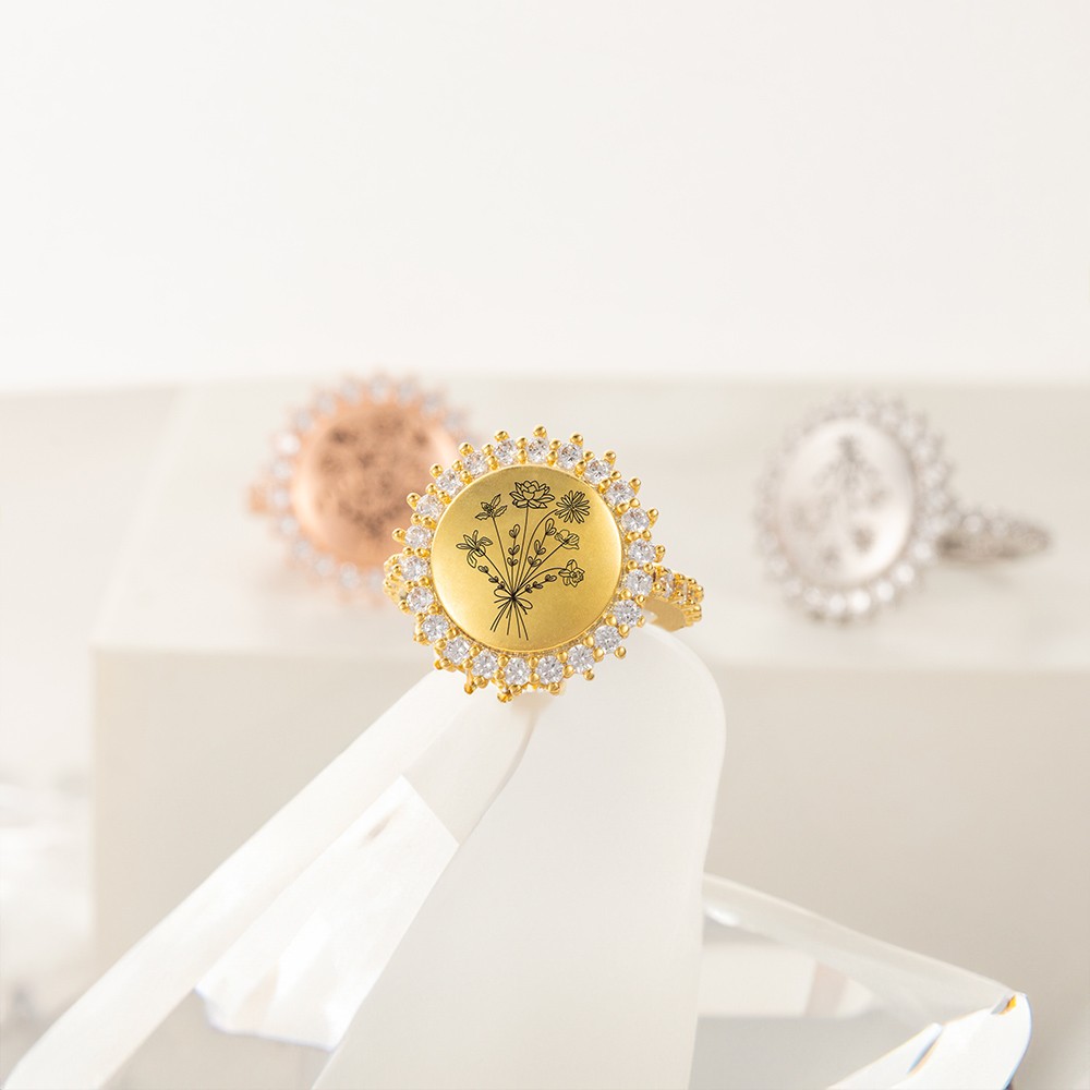 Custom 1-8 Birth Flower Circle Ring, Mother's Ring, Best Friend Ring, Women's Jewelry, Birthday/Mother's Day/Anniversary Gift for Mom/Wife/Girlfriend