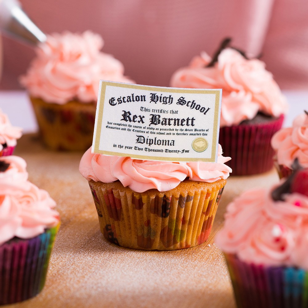 Custom Edible Graduation Diplomas Cupcake Toppers, Rice Crispy Treats Wrappers, Graduation Party Class Reunion Cake Decors, Class of 2023, Set of 10