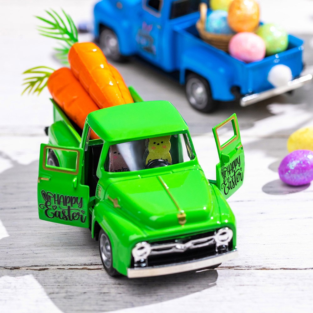 Custom Easter Truck with Eggs/Carrots Pink Vintage Farm Pickup Farmhouse Tabletop Tiered Tray Decor Home Kitchen Happy Spring Mini Decorations