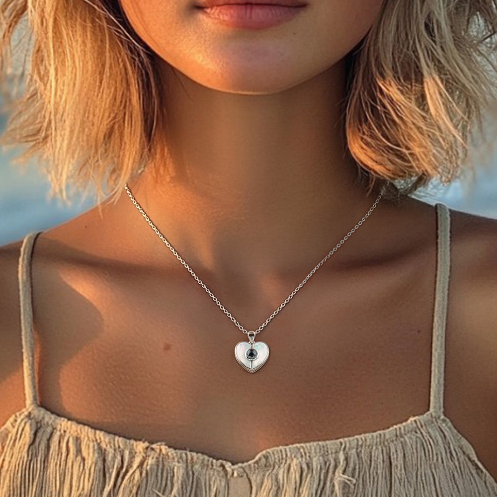 Personalized Heart Shaped Natural Shell Micro-carved Photo Necklace, Custom Keepsake Jewelry Gift for Her, Memorial Necklace for Women, Gift for Mom