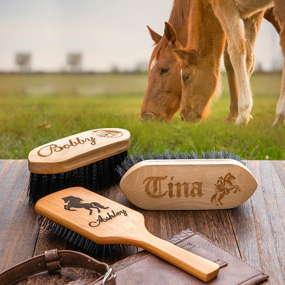 engraved horse brush