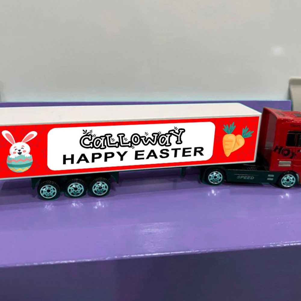 Camions de jouets personnalisés pour enfants de Pâques, cadeaux de Pâques pour les enfants, jouet de nom personnalisé, jouets de camion de Joyeuses Pâques, cadeaux d'anniversaire/fête des enfants