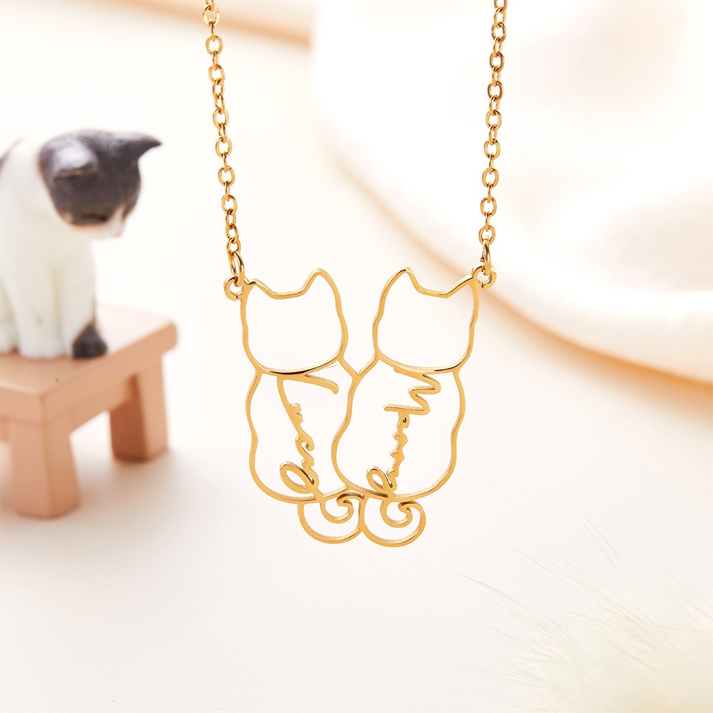 Custom Cat/Dog Breed Necklace, Personalized Up to 4 Back Sitting Cat/Dog Name Necklace, Sterling Silver 925 Dog Memorial/Dog Loss Jewelry, Gift for Dog Mom/Dad