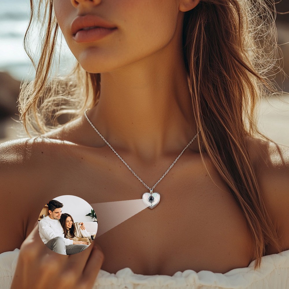 Personalized Heart Shaped Natural Shell Micro-carved Photo Necklace, Custom Keepsake Jewelry Gift for Her, Memorial Necklace for Women, Gift for Mom
