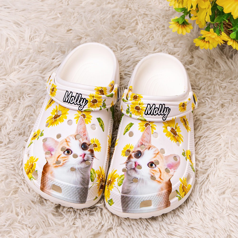 Chaussons sabots personnalisés colorés pour animaux de compagnie avec photo et nom amusants de chien et de chat, cadeau d'anniversaire pour amoureux des animaux