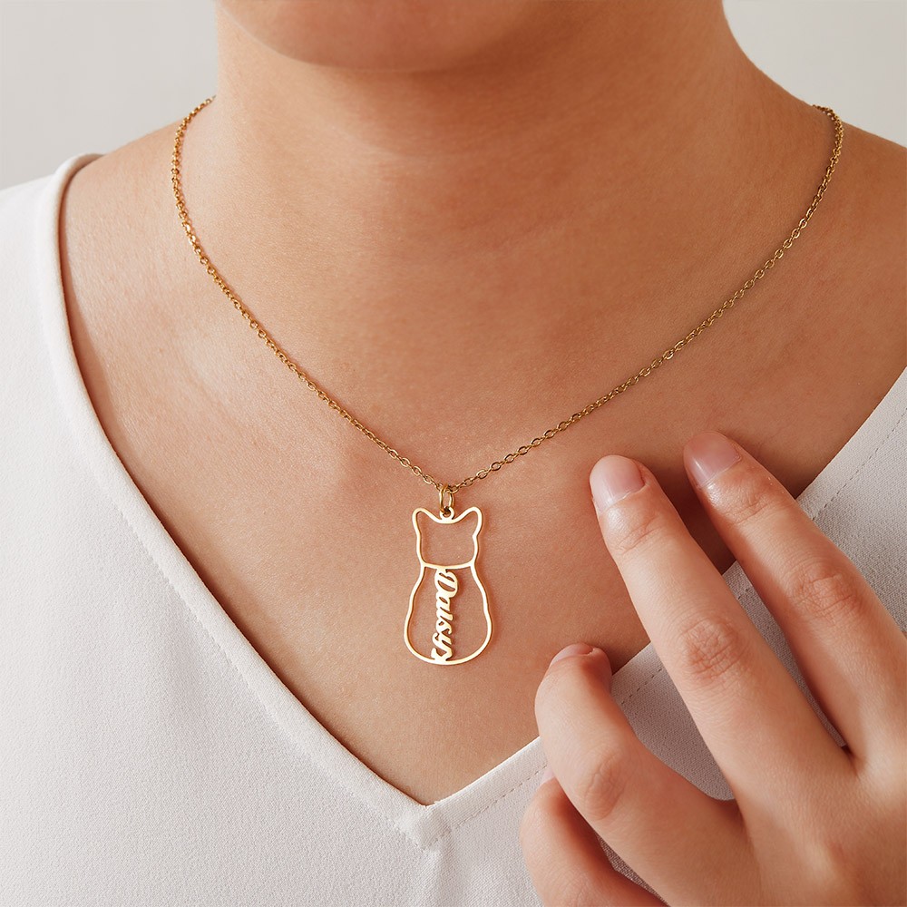 Custom Cat/Dog Breed Necklace, Personalized Up to 4 Back Sitting Cat/Dog Name Necklace, Sterling Silver 925 Dog Memorial/Dog Loss Jewelry, Gift for Dog Mom/Dad