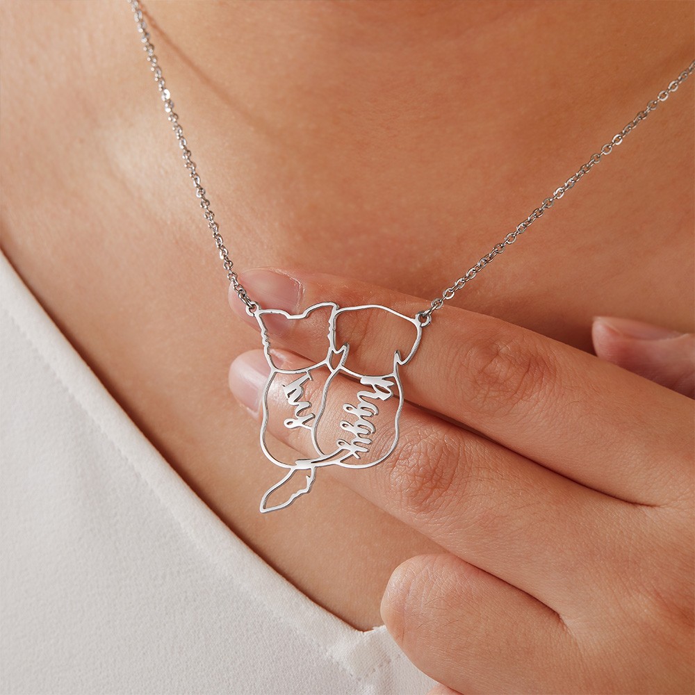 Custom Cat/Dog Breed Necklace, Personalized Up to 4 Back Sitting Cat/Dog Name Necklace, Sterling Silver 925 Dog Memorial/Dog Loss Jewelry, Gift for Dog Mom/Dad