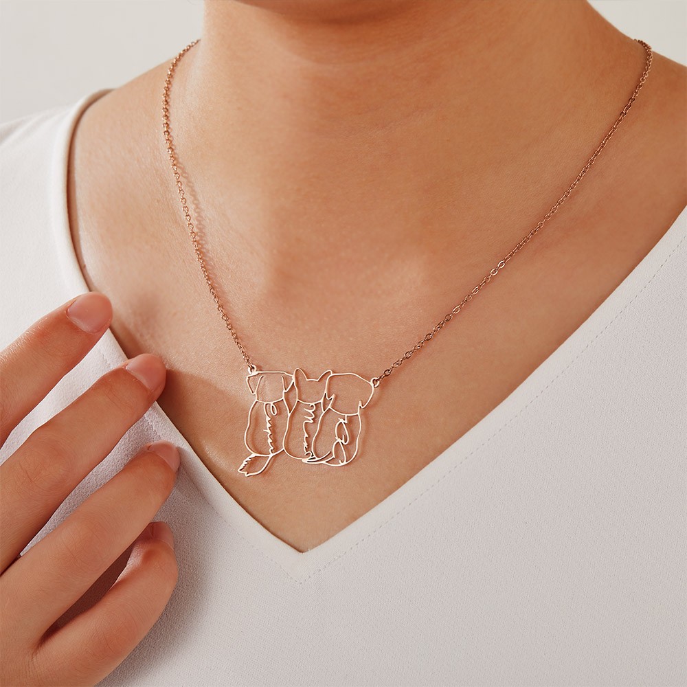 Custom Cat/Dog Breed Necklace, Personalized Up to 4 Back Sitting Cat/Dog Name Necklace, Sterling Silver 925 Dog Memorial/Dog Loss Jewelry, Gift for Dog Mom/Dad