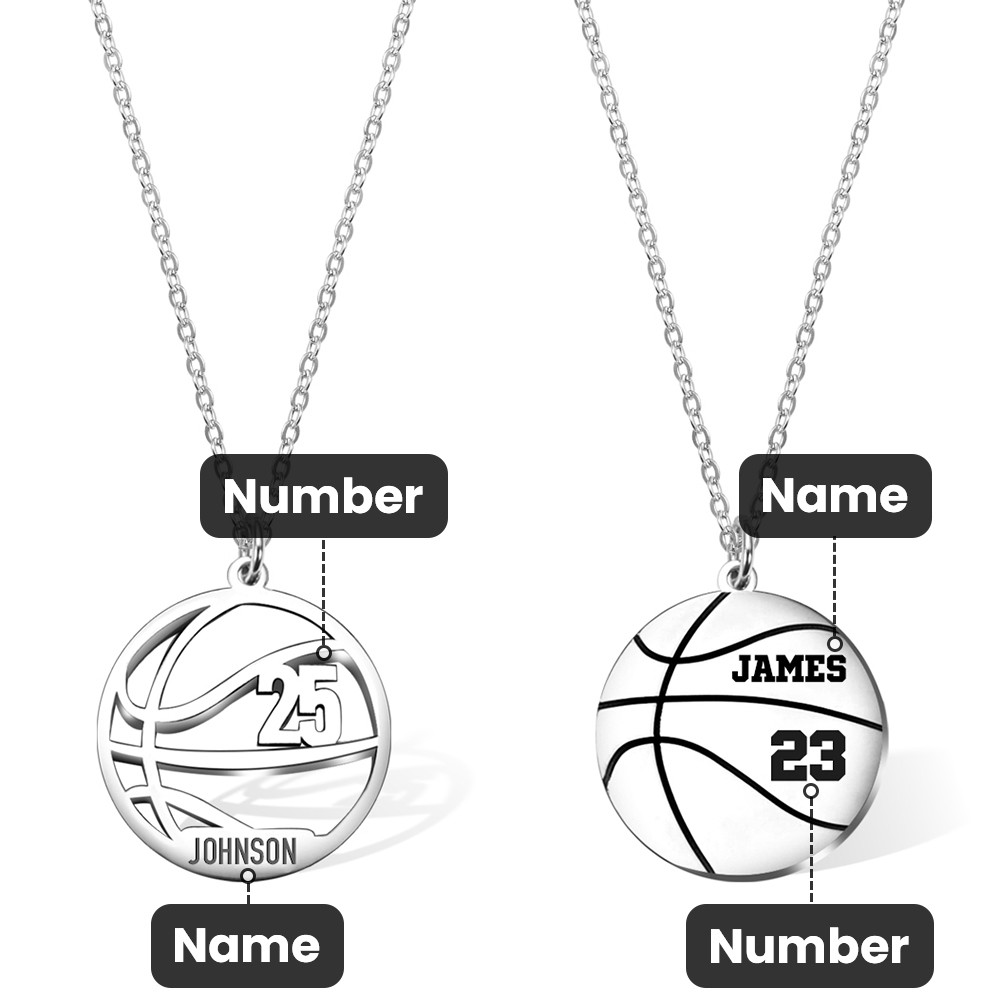 Collier de basket-ball avec nom et numéro gravés personnalisés, accessoire de sport, cadeau pour les joueurs de basket-ball/amateurs de sport
