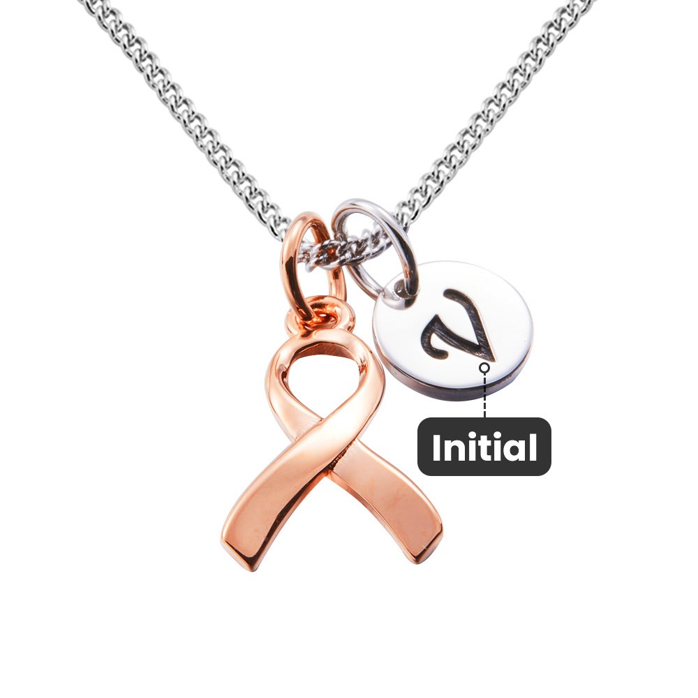 Collier personnalisé de survivante du cancer du sein initial en argent sterling, collier de ruban rose de sensibilisation, cadeaux de survivante du cancer pour les femmes