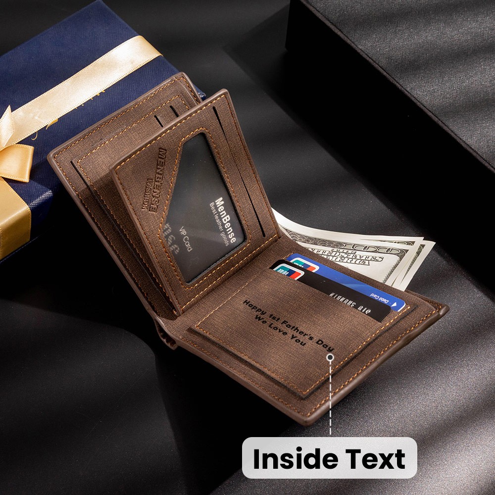 Personalized Dad's Photo Engraved Leather Wallet with 1-12 Names, Father's Day/Birthday/Anniversary Gift for Dad/Grandpa