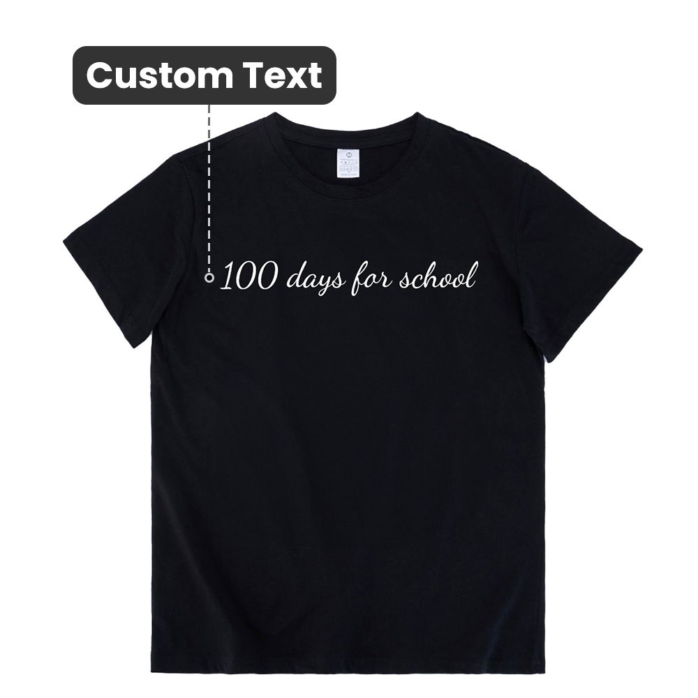 Personalized 100 Days of School Shirt, 100% Cotton DIY Photo Graphic Text T-shirt, Back to School Gift for Children/Teens/Students