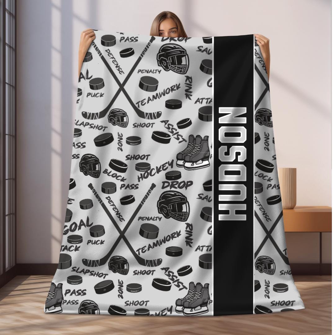 Custom Hockey Blanket, Personalized Kids Blanket, Sport Blanket, Custom Gift, Soft Cozy Throw, Personalized Hockey, Hockey Gift, Hockey Team