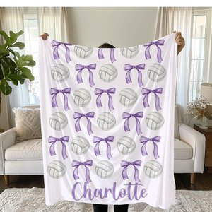 Bows and Volleyball Personalized Gift, Team Gift for Player - Volleyball Blanket, Custom Throw, Sports Bedding,