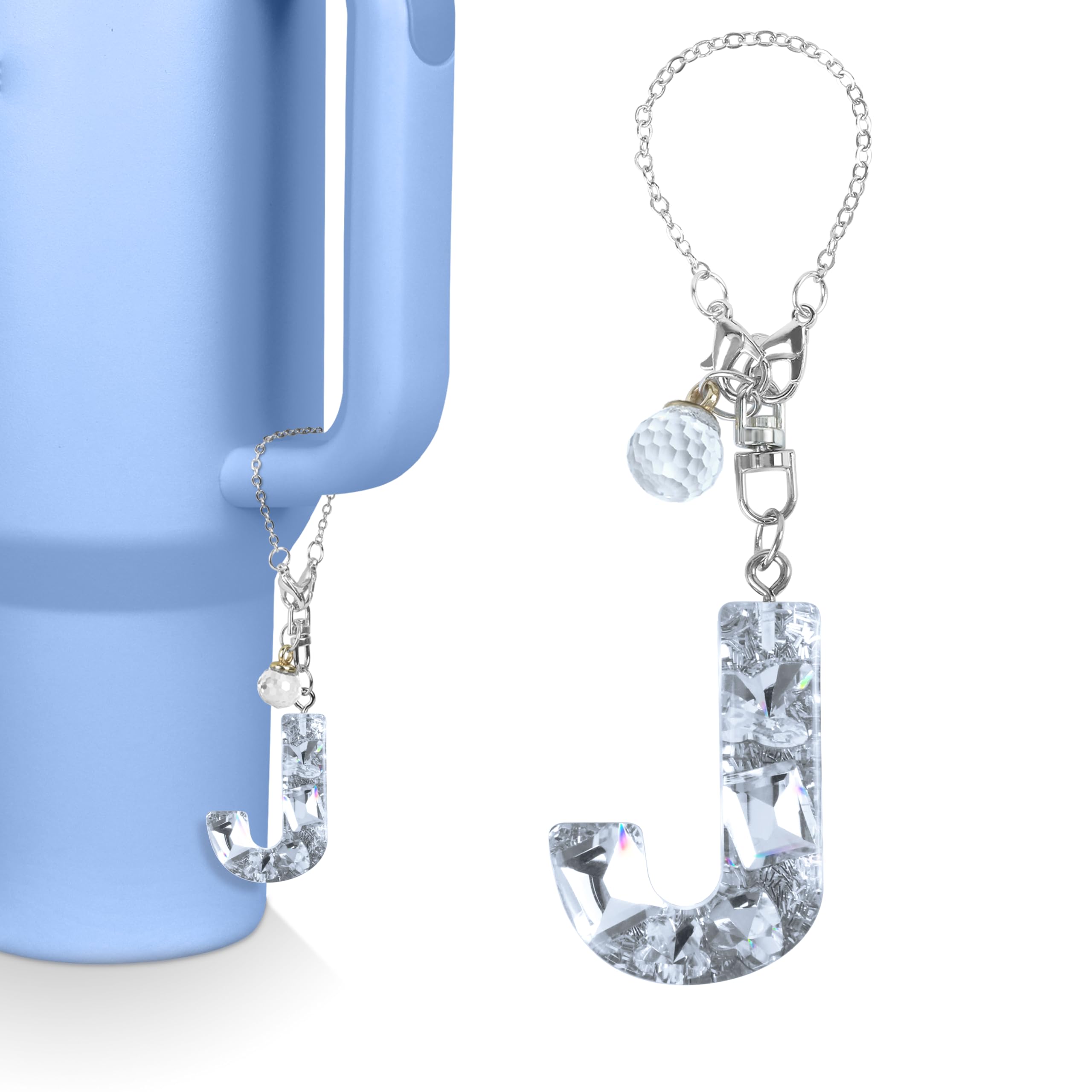 Vmini Tumbler-Zubehör kompatibel mit Stanley Tumbler mit Griff, Wasserflaschenkette für Stanley Cup 40oz mit glitzerndem Buchstaben und Glitzeranhänger, süßer Buchstabe für Stanley Cup-Zubehör