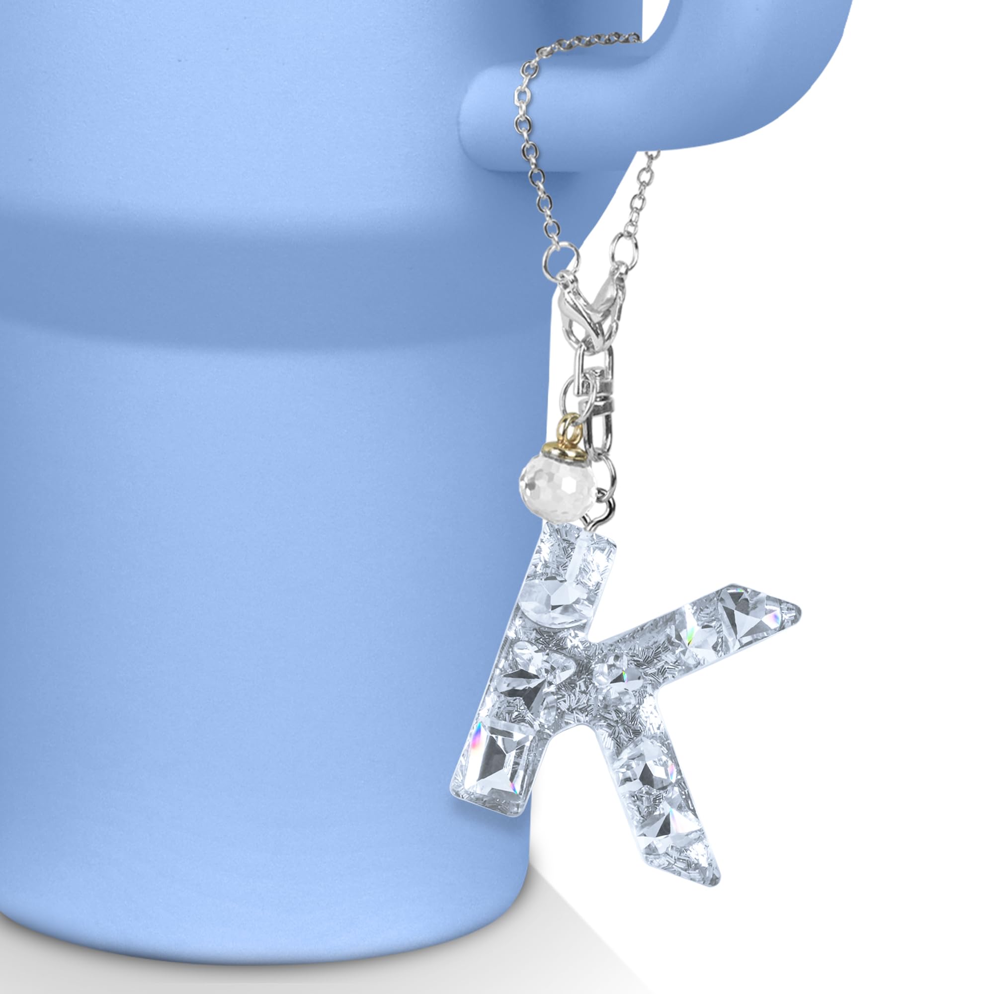 Vmini Tumbler-Zubehör kompatibel mit Stanley Tumbler mit Griff, Wasserflaschenkette für Stanley Cup 40oz mit glitzerndem Buchstaben und Glitzeranhänger, süßer Buchstabe für Stanley Cup-Zubehör
