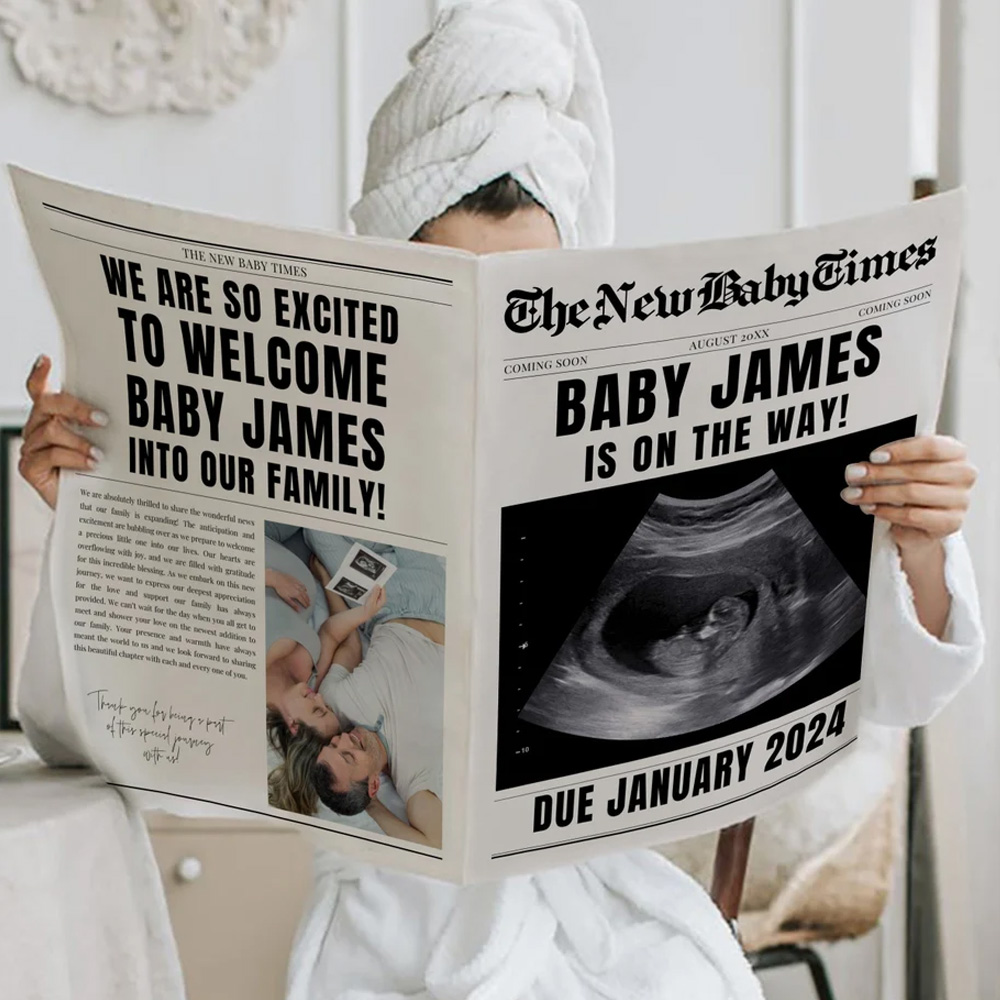 New Baby Announcement Newspaper, Baby On the Way Pregnancy Reveal, Large Custom Newspaper Template for Baby Shower