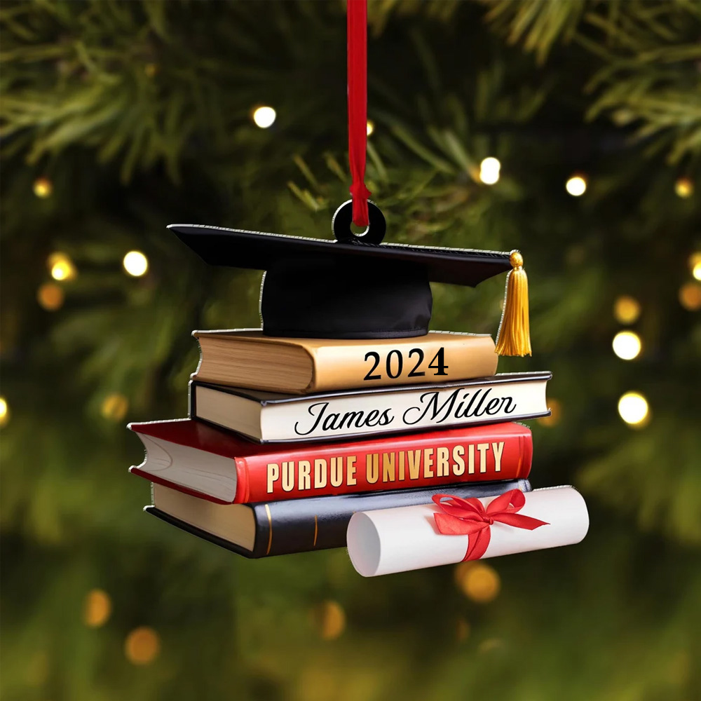 Personalized Graduation Cap Ornament With Books, Custom Graduation Ornament, Class of 2024, Graduation Gift
