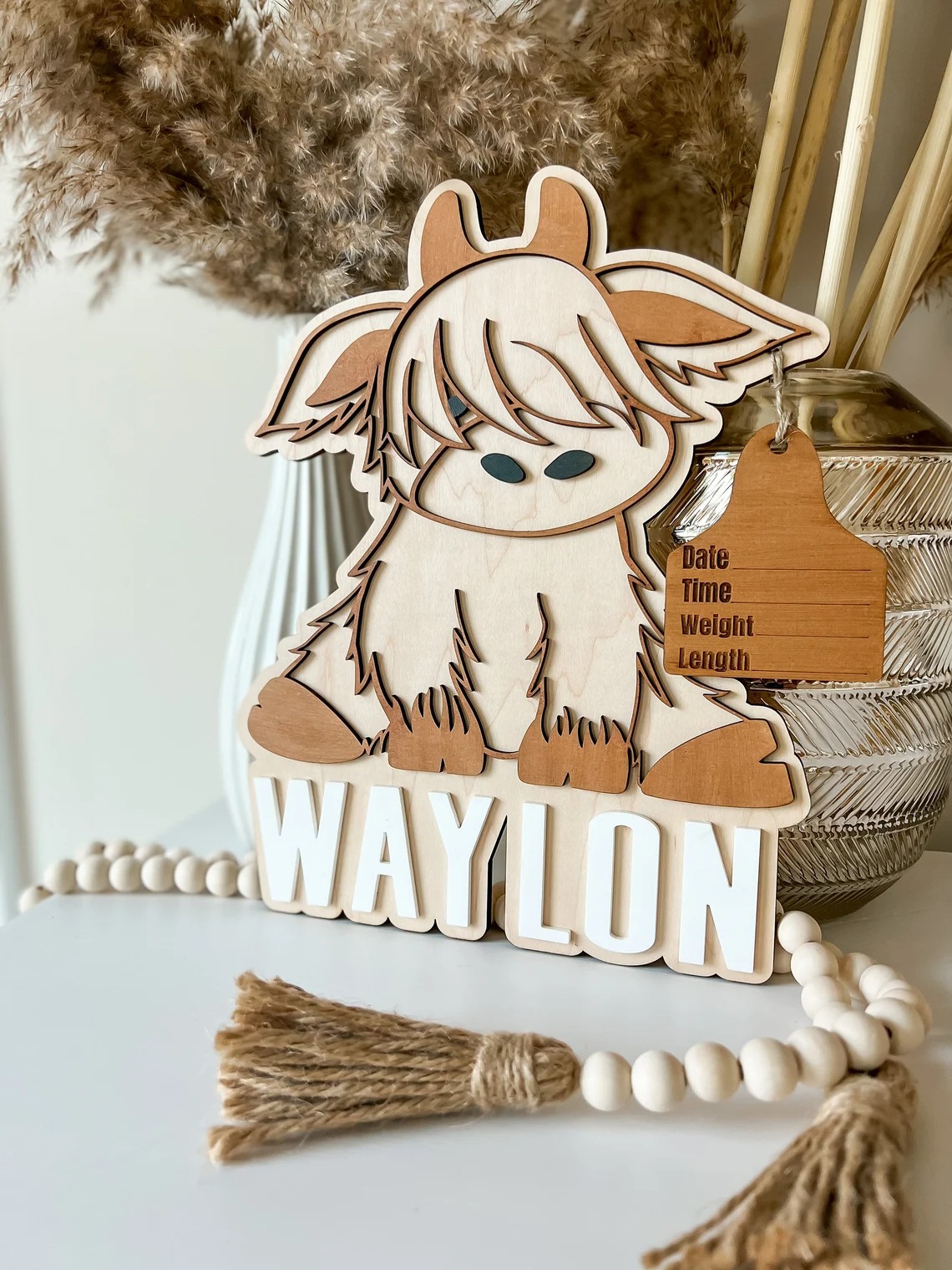 🐮Free Personalization🐮WHighland cow birth stats, newborn photo prop, photography prop, customized gift, baby shower gift, baby boy gift, baby girl, gift for her