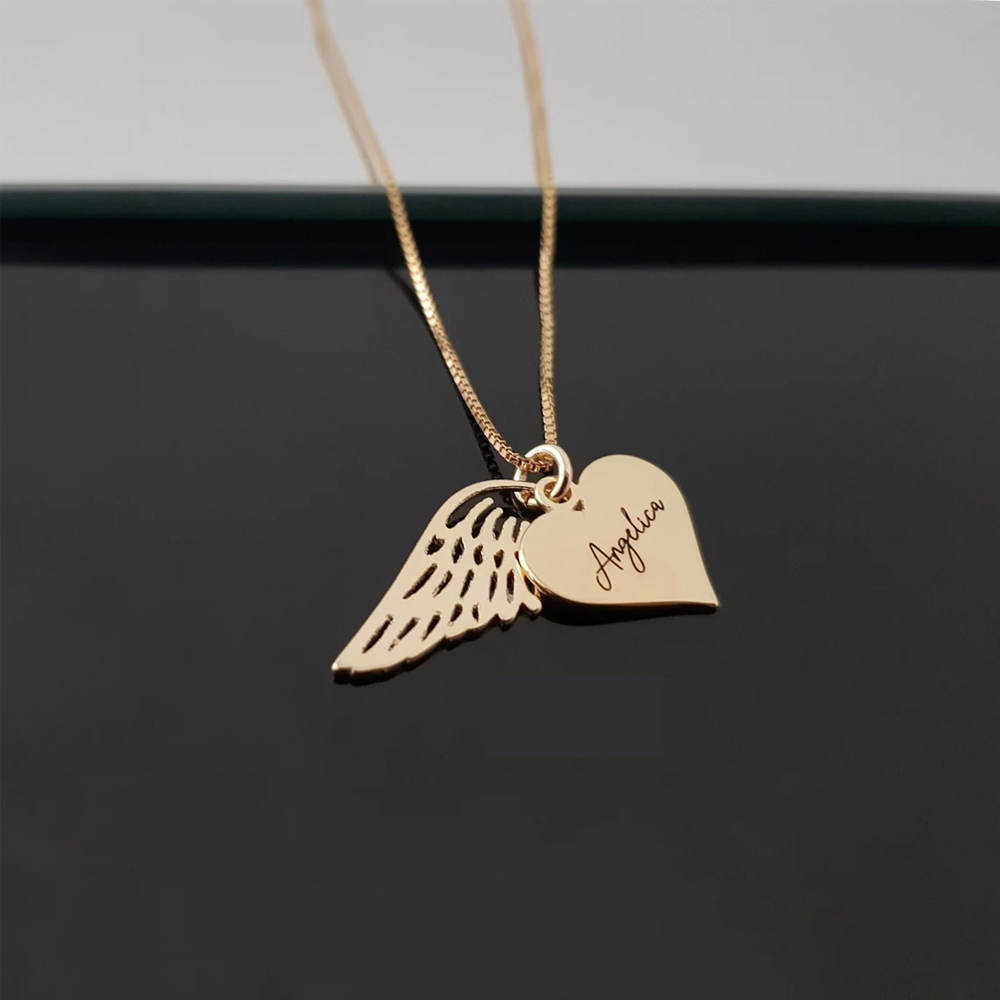 Personalized Memorial Wing Necklace, Custom Name Angel Wing Necklace, Dainty Angel Wing Necklace,Lost Loved One Gift