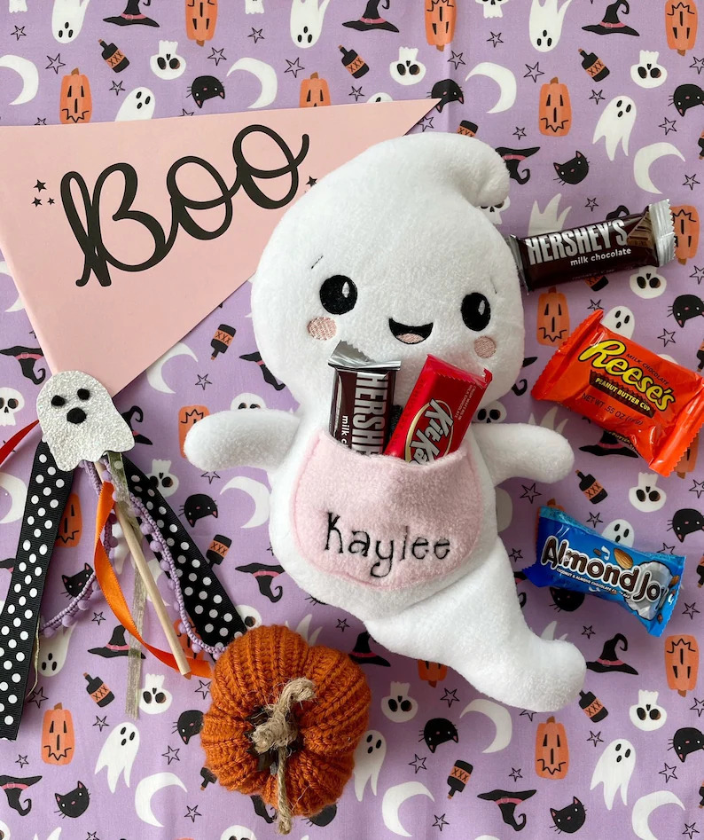 👻Free Personalization👻Custom Ghost stuffie, personalized ghost toy, boo basket, kids halloween, halloween gift, halloween plush, ghost plush, stuffed ghost toy