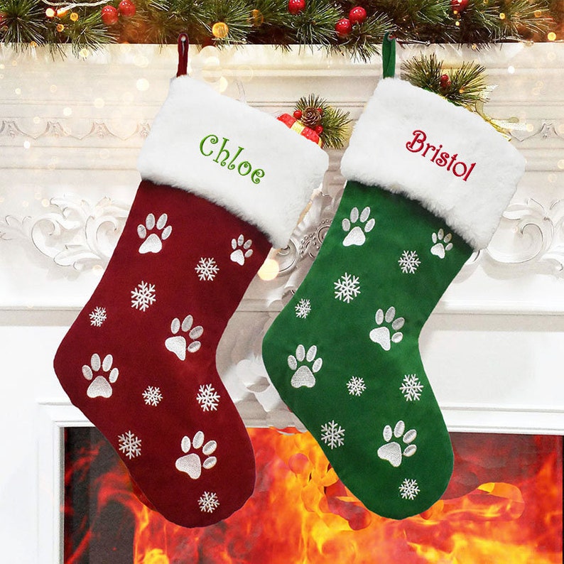💖Buy 2 Free Shipping💖Personalized Embroidered Paws Christmas Stockings, Christmas Decoration, Holiday Stockings, Tree Decoration, Dog Cat Christmas, Pet Christmas Stocking