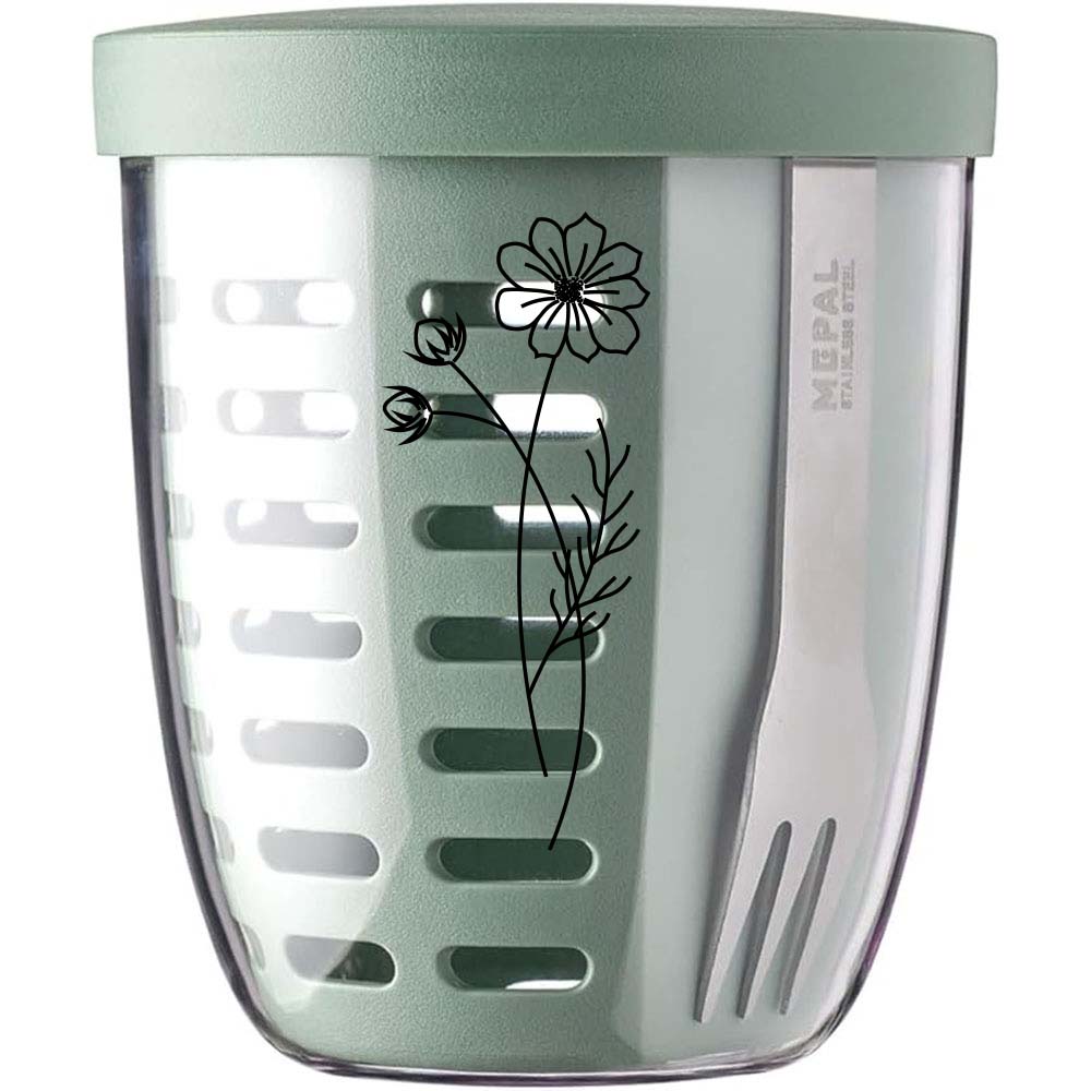 Birth Flower Fruit & Veggie Pot Ellipse – Fruit Container – Ideal For Fruit and Vegetables On The Go – Fruit Box With Fork & Colander – 600 ml