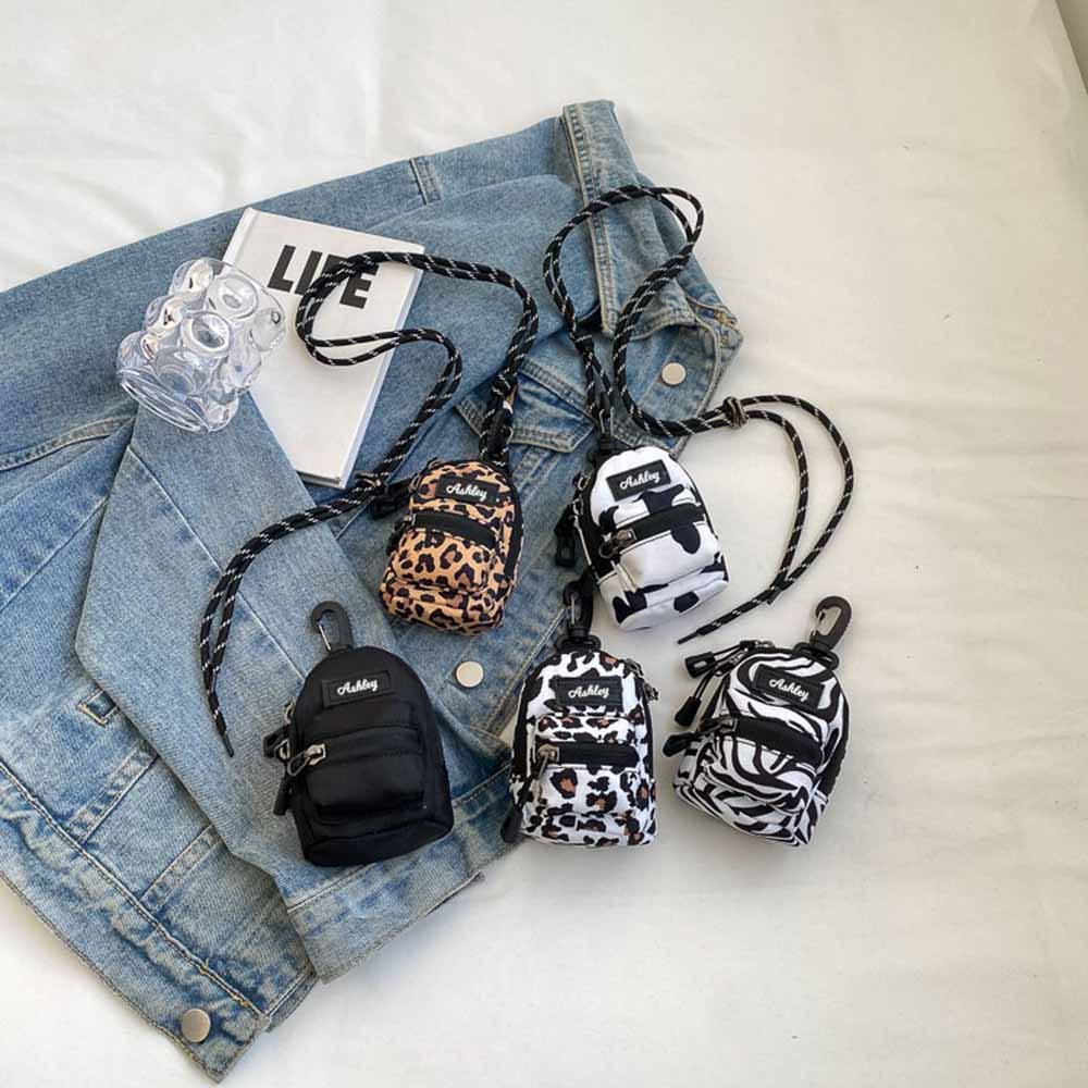 Leopard Print Girls Shoulder Messenger Bag Outdoor Travel Headphone Bag Lipstick Bag