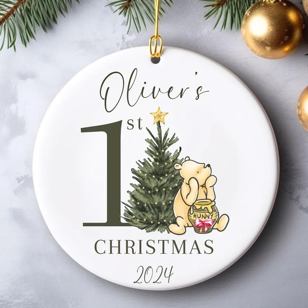 Winnie Pooh Ornament Babys First Christmas Ornament 2024 Personalized 1st Christmas Ornament Baby's 1st Christmas 2024 Pooh Christmas Bauble