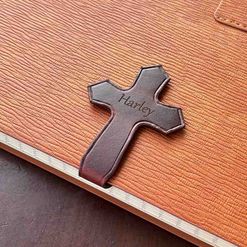 ✨Free Personalization✨Personalized Engraved Cross Magnetic Bookmark/Money Clip Grain Leather Bible Gifts Christian Scriptures Inspirational Bookmarks