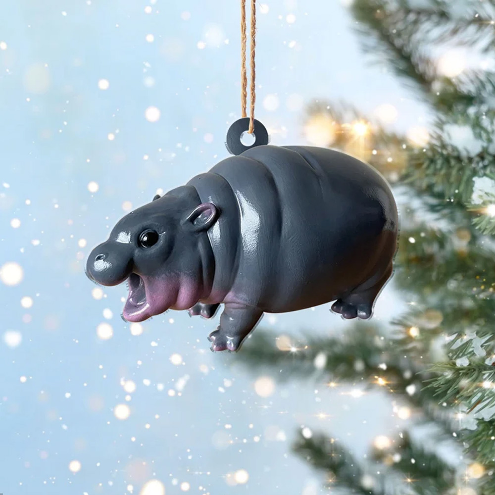 Cute Baby Hippo Moo Deng Decorations,Hippopotamus Christmas Tree Ornament,Funny Car Rear View Mirror Hanging,Dashboard Accessories,Gift for Woman Man