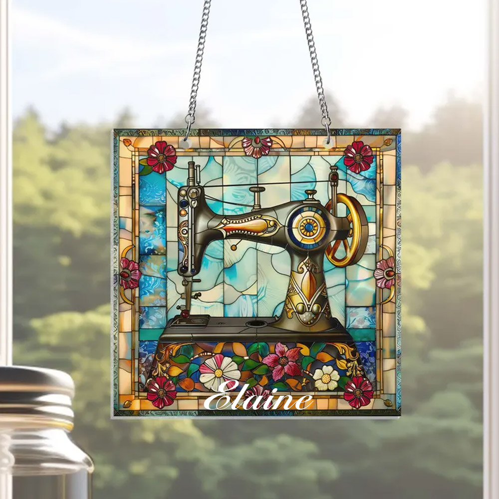 Personalized Sewing Machine Suncatcher Window Hanging, Quilting Sign For Sewing Room Decor, Sewing Lover Shirt,Sewing Gifts,Sewing Decor