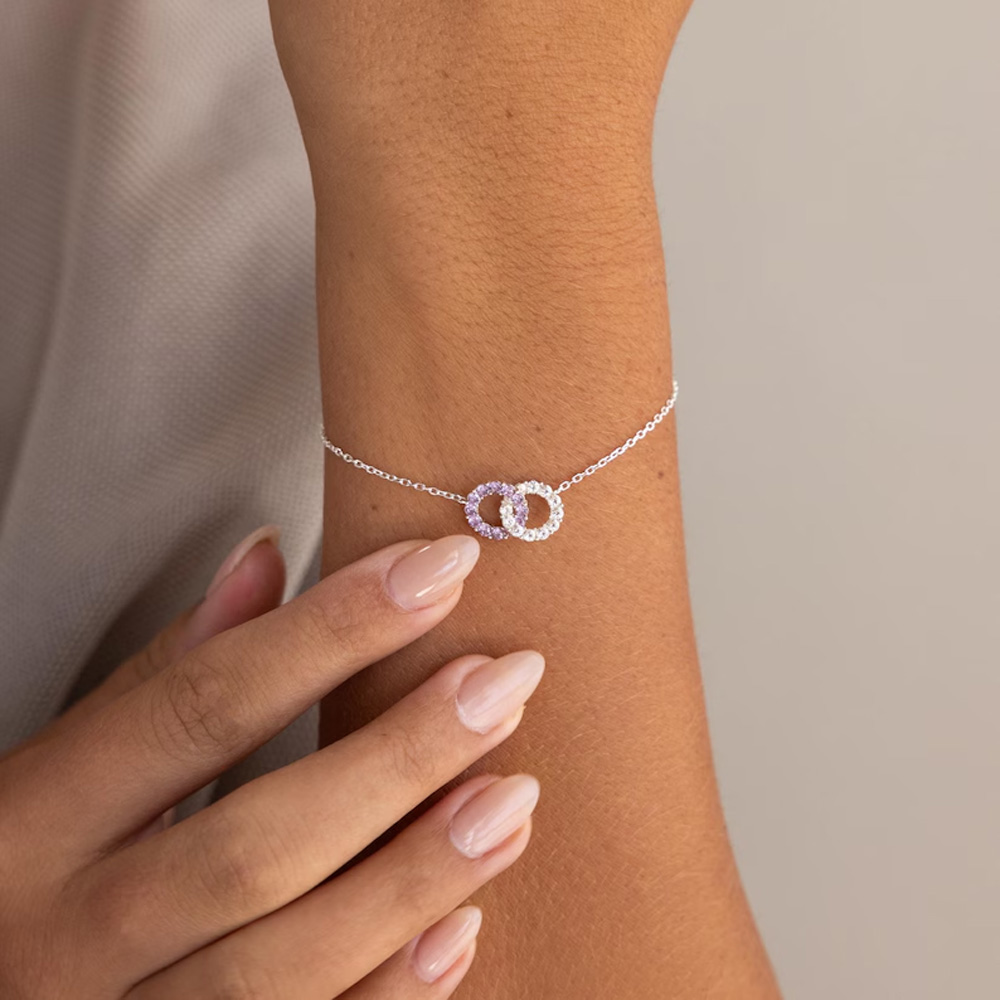 Custom Eternity Birthstone Bracelet  • Interlocking Charm Bracelet • Gemstone Jewelry • Mother Daughter Gift