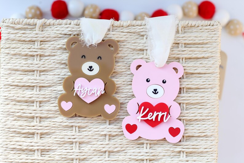 💖Buy 2 Free Shipping💖Personalized Valentine Tag, Valentine Teddy Bear Tag, Kids Valentine Basket Tag, Custom Name Bear Tags