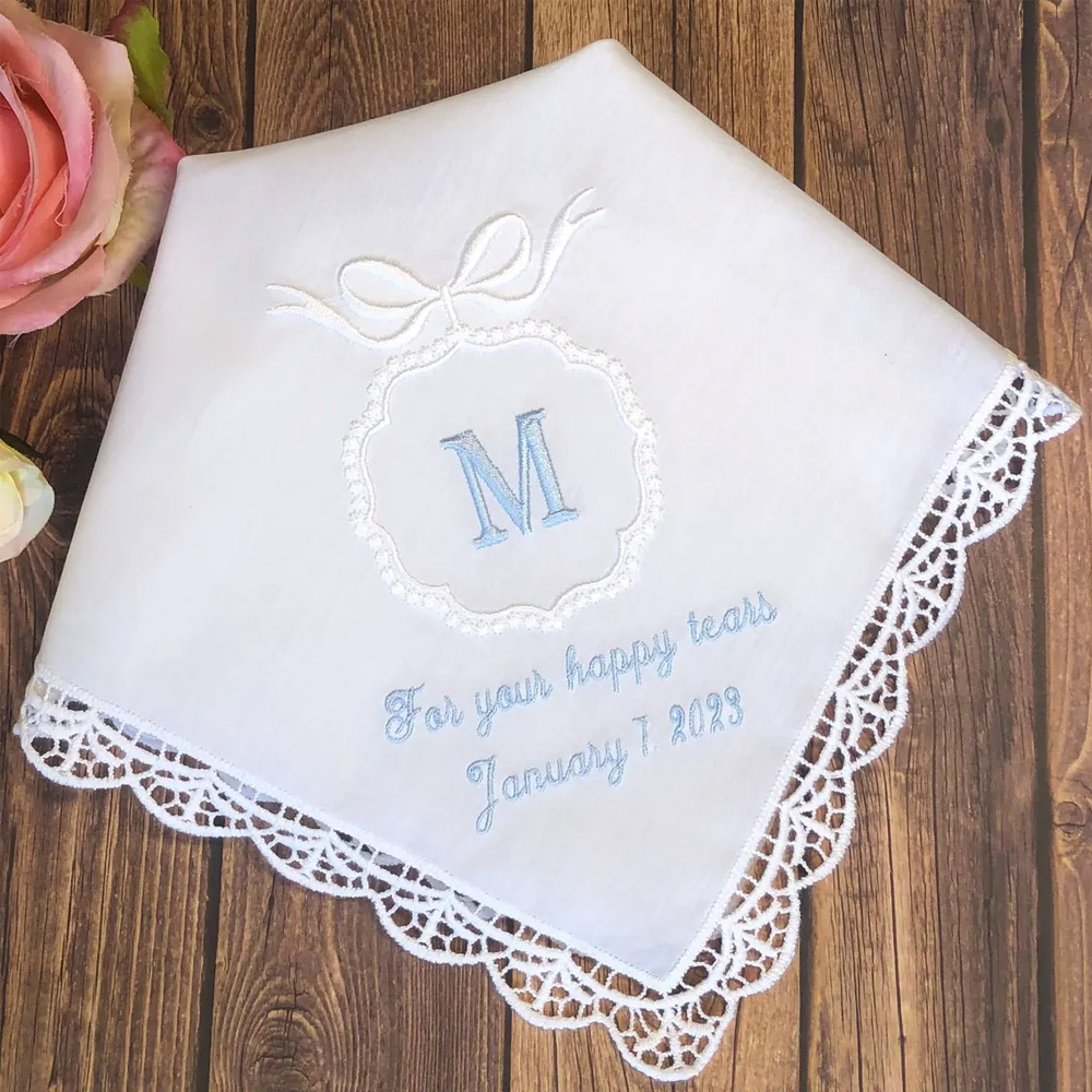 Personalized Something Blue for Bride, Embroidered Wedding Hankerchief, Bridal Wedding Day Gift Favor