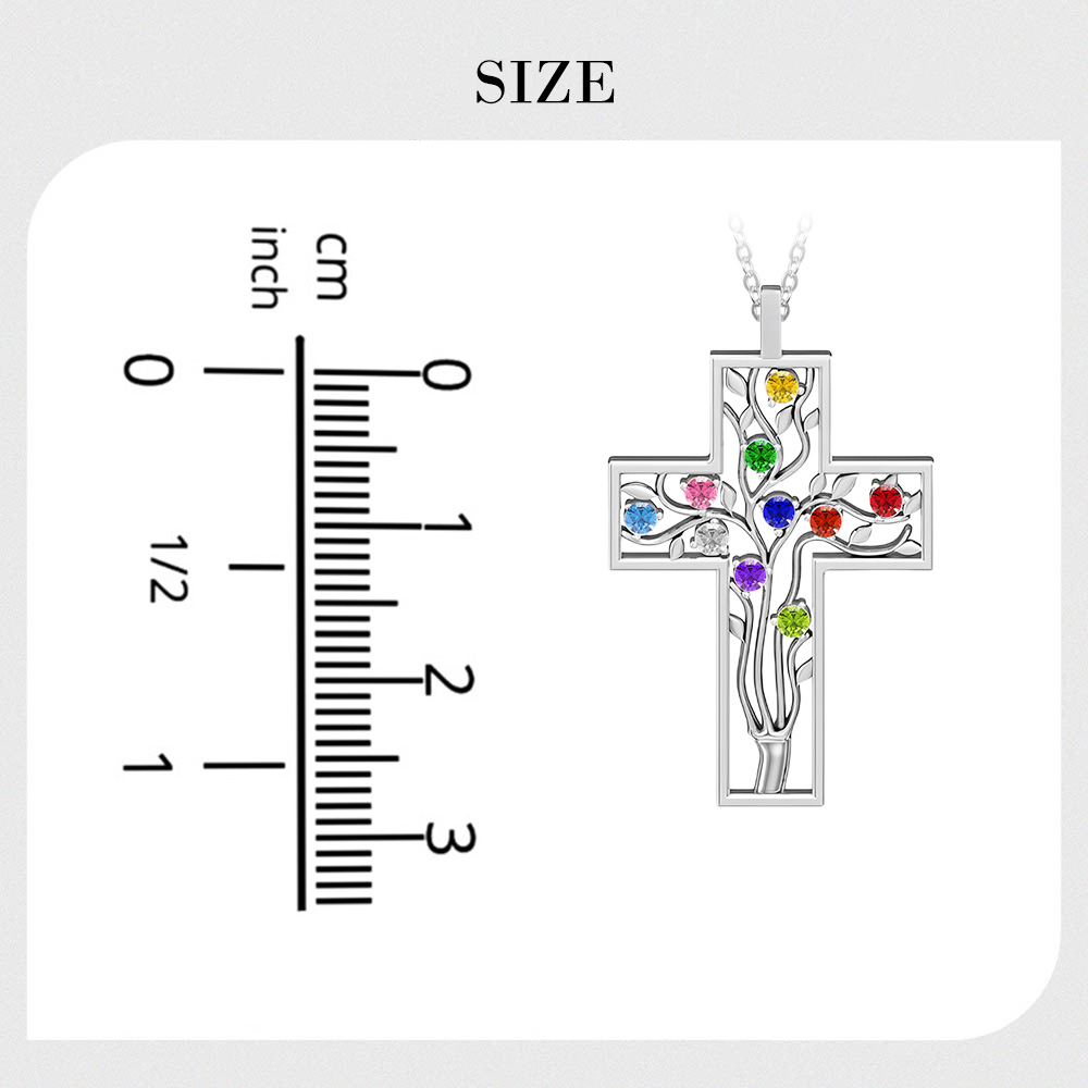Personalisierter Familienbaum-Kreuzanhänger mit Geburtsstein, Personalisierte Halskette, Muttertagsgeschenk für Mama, Oma, christlicher Schmuck