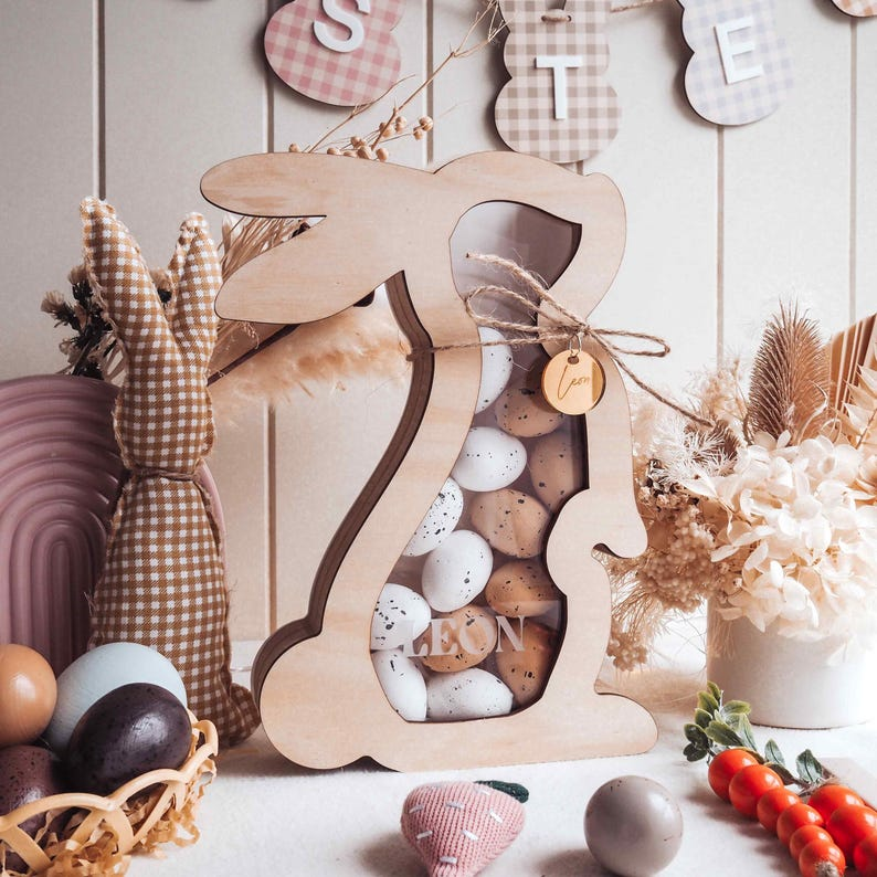 💖Buy More Save More💖Personalized Name Easter Egg Holder, Bunny Shape, Chocolate Egg Holder, Personalised Name Tag
