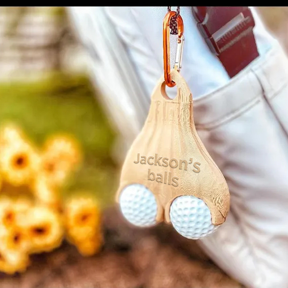 Personalized Name Golf Ball Testicle Sac Holder, Portable Storage Bag for Cart/Belt/Bag, Funny Fake Saggy Gift for Golfer
