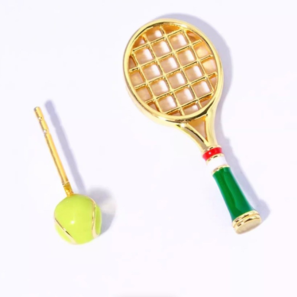 Petite Gold Tennis Racket & Ball Asymmetrical Stud Earring, Women's Sports Jewelry, Birthday/Anniversary Gift for Tennis Lovers/Sports Lovers