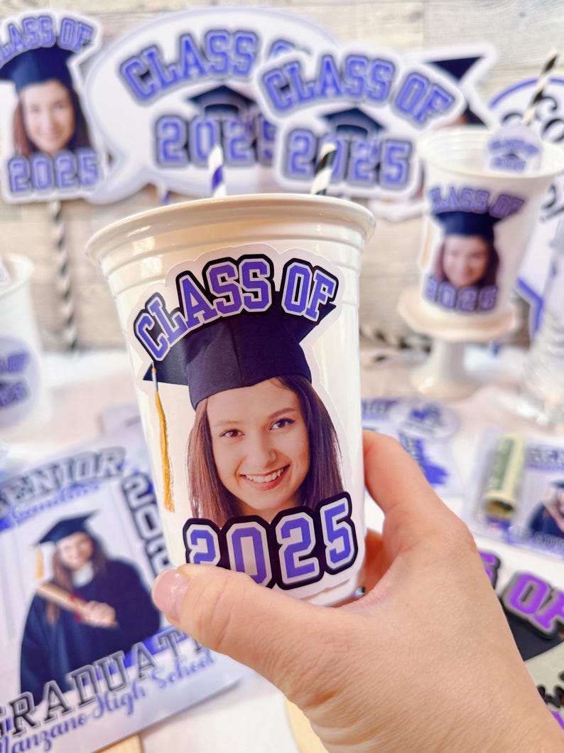 💖Buy 2 Free Shipping💖Custom Graduation Party Cups Decals, Congrats Grad 2025 Party Decor, Custom Party Cup Stickers, Grad Party Decor