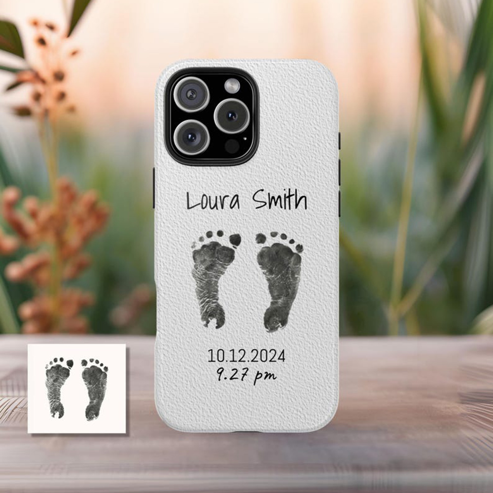 Personalisierte Baby Fußabdruck Handyhülle, Personalisiertes Geschenk für neue Eltern, Baby Füße Druck für iPhone, Einzigartiges Andenken für neue Väter, Vatertagsgeschenk