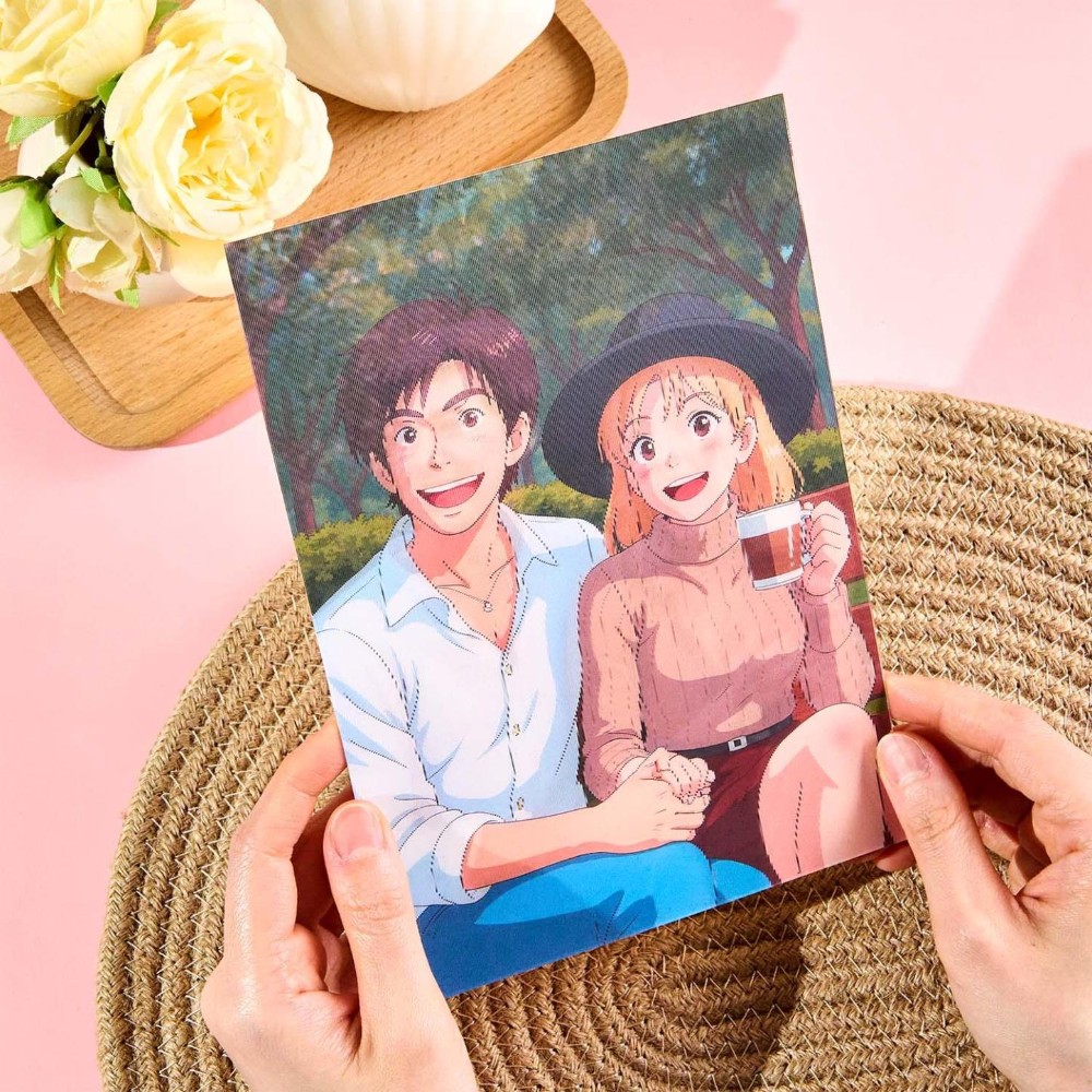 Personalisierte Lentikular-Fotokunstkarte im Anime-Stil, individueller 3D-Bewegungsrastereffekt, einzigartiges Geschenk für Paare, Freunde