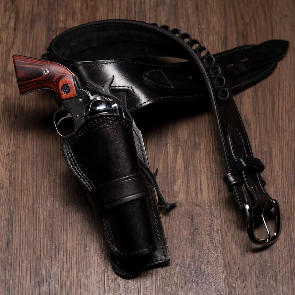 The Westerner Cowboy Holster, Top Grain Leather Western Gun Holster with Suede Lining and Latigo Tie Downs, Fast Draw Belt Holster