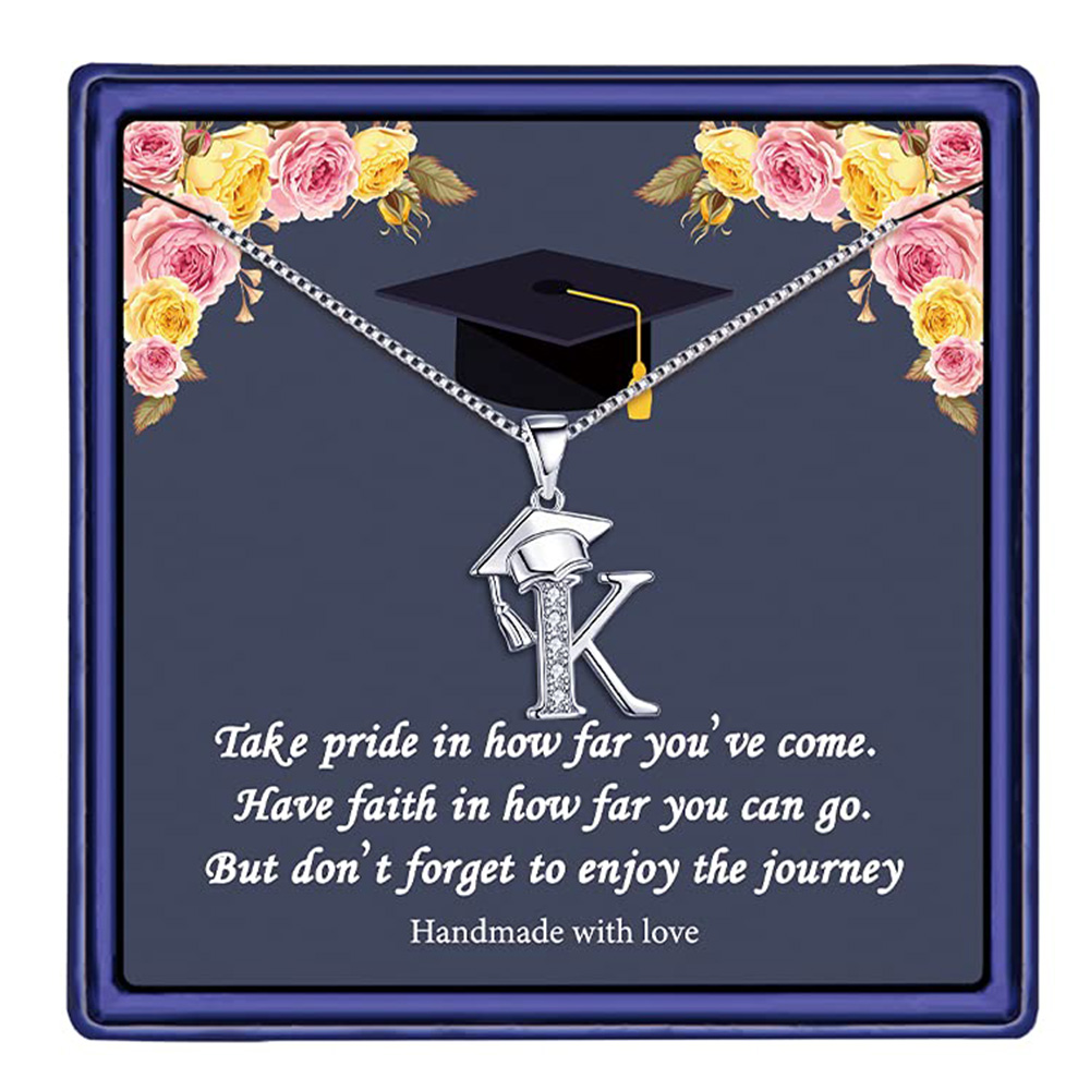 Custom Graduation Cap Initial Necklace with Birthstone, Dainty Sterling Silver 925 Memory Jewelry, Gift for Girls/High School/College Graduates