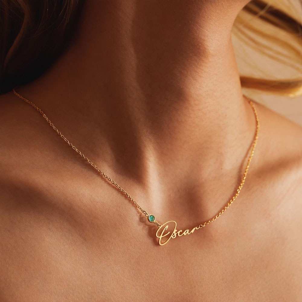 Personalized Name Minimalist Necklace with Birthstone, Sterling Silver 925 Women's Jewelry, Wedding/Anniversary/Christmas Gift for Her/Wife/Friends