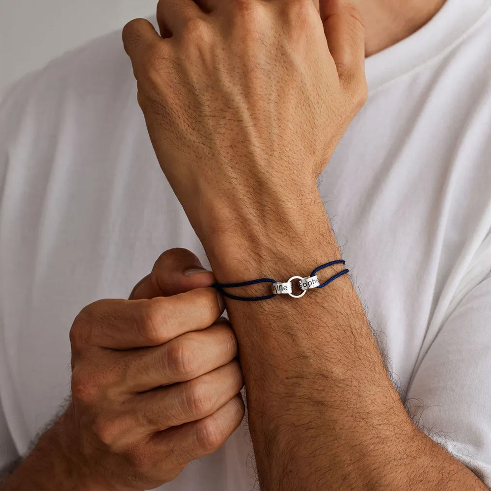 Personalized Interlocking Ring Bracelet, Custom 1-5 Names Rope Bracelet, Men's Jewelry, Father's Day/Birthday Gift for Dad/Boyfriend/Husband