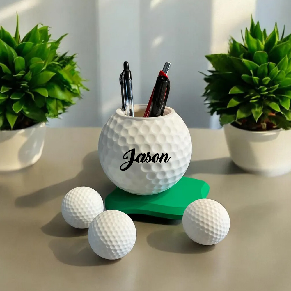 Personalized Name Golf Ball Pencil Holder, Desk Organizer with Tray, Golf Accessory, Birthday/Christmas Gift for Golf Lovers/Coaches/Teammates