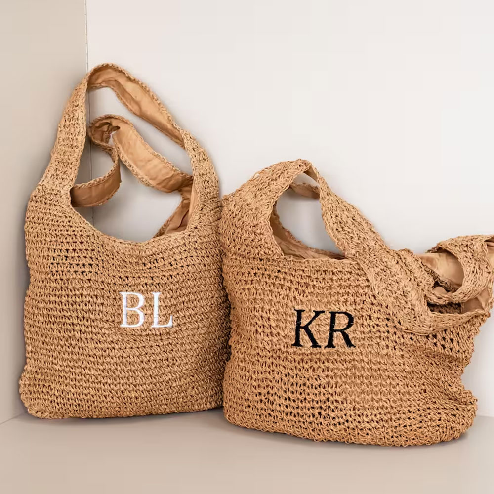 Personalized Embroidered Monogram Straw Raffia Beach Bag, Large Capacity Tote Bag, Bachelorette Party Favor, Birthday/Wedding Gift for Her/Bridesmaids